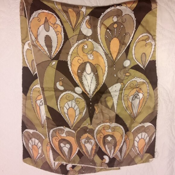 Silk Scarf Vintage Rectangle Shaped Bright Colors Bold Print Colorful - Picture 6 of 6